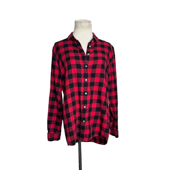 H&M red black plaid long sleeves button flannel shirt size 8 - Picture 1 of 10